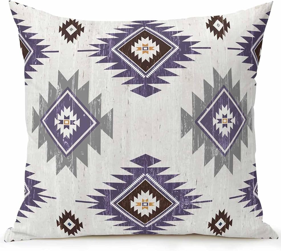 Waterproof Outdoor Pillow 1 Pack Purple Boho Aztec Decorative Throw Pillows Cover & Insert 16x16 Inch Pillowcase Southwest Tribal Style Square Pillows for Couch Sofa Bed Patio Furniture Indoor Outdoor
