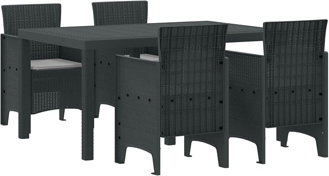 Modern Garden Dining Set 5 Piece Anthracite Poly Rattan Patio Furniture Set with Rectangle Table & Removable Cushions UV Tough Outdoor Dining Set for Backyard, Balcony & Patio