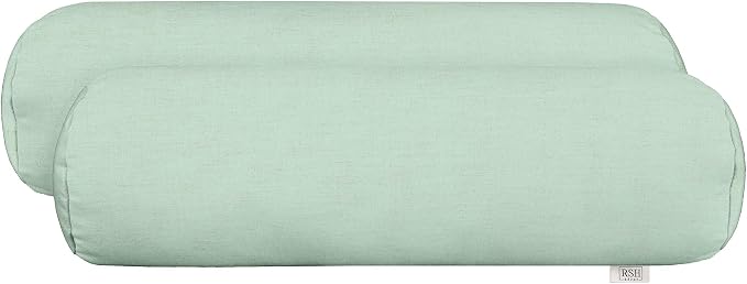RSH Décor Set of 2 Sunbrella Neck Roll Pillows | 20” x 6” | Outdoor Neutral Coastal Bolster for Patio, Porch, Beachhouse, or Poolside Furniture | Water & Fade-Resistant| Canvas Spa Light Green