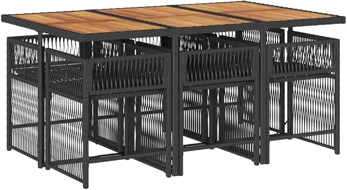7 pcs Set Outdoor Dining Set & Patio Dining Set Black Synthetic Poly Rattan Outdoor Patio Furniture Set Balcony Furniture for Front Porch Lawn Backyard 41.7 x 64.9 x 28.7 in