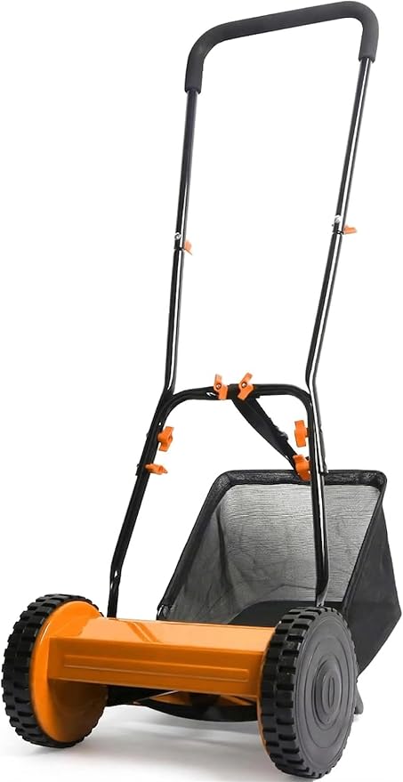 14in Push Along Lawn Mower - Lightweight 13.2 lbs - 4 Cutting Heights 0.6" to 1.6" - Rear Roller for Stripes - 14in Heavy Duty Steel Blades - 4.8 Gallon Collection Box (14 in)