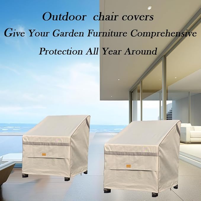 Patio Chair Cover Waterproof,Heavy Duty Outdoor Chair Covers, Beige Durable Patio Furniture Covers, 2 Pack, 33W*35W*38.5H inch