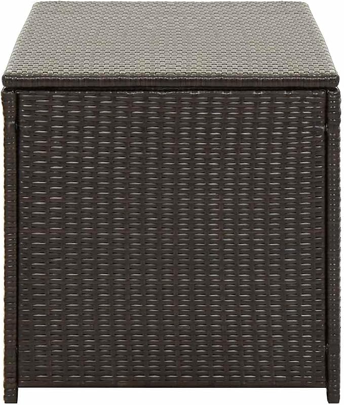 Outdoor Storage Box with Lid 39.4"x19.7"x19.7" Brown Poly Rattan Patio Furniture Organizer for Cushions Blankets Garden Tools Weatherproof & Durable Steel Frame