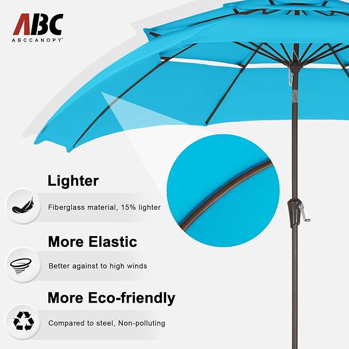 ABCCANOPY 10Ft 3 Tiers Market Umbrella, Outdoor Table Umbrella for Patio, Deck, Backyard (Turquoise)