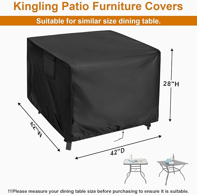 Kingling Outdoor Table Cover Square, 42 inch Square Patio Table Cover, Waterproof Small Table Cover Outdoor Patio Furniture Cover - 42'' x 42'' x 28''