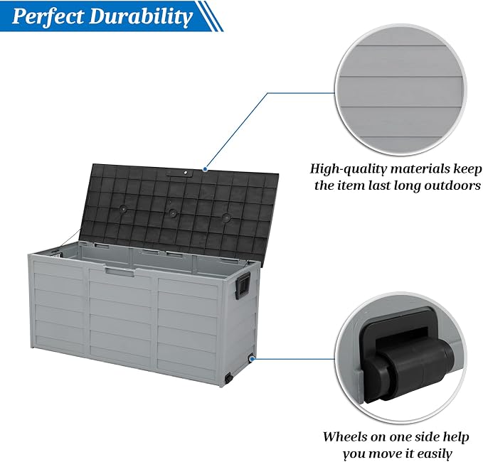 VINGLI 75 Gallon Outdoor Storage Box, Patio Deck Box Furniture with Lockable Design, Plastic Storage Containers with Lid for Garden | Pool | Balcony | Yard, Black