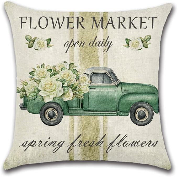 Artscope Set of 4 Waterproof Throw Pillow Covers 18x18 Inches, Spring - Green Garden Pattern Decorative Cushion Covers, Perfect to Outdoor Patio Garden Living Room Sofa Farmhouse Decor