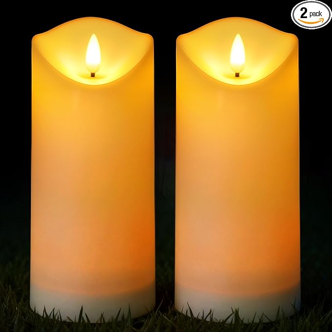 Solar Garden Decor for Outside-Solar Candles Outdoor Waterproof, Flameless LED Candles Rechargeable, Solar Powered Candles Dusk to Dawn for Patio Lantern Garden Table Decorations, Set of 2, 3.25" x 8"
