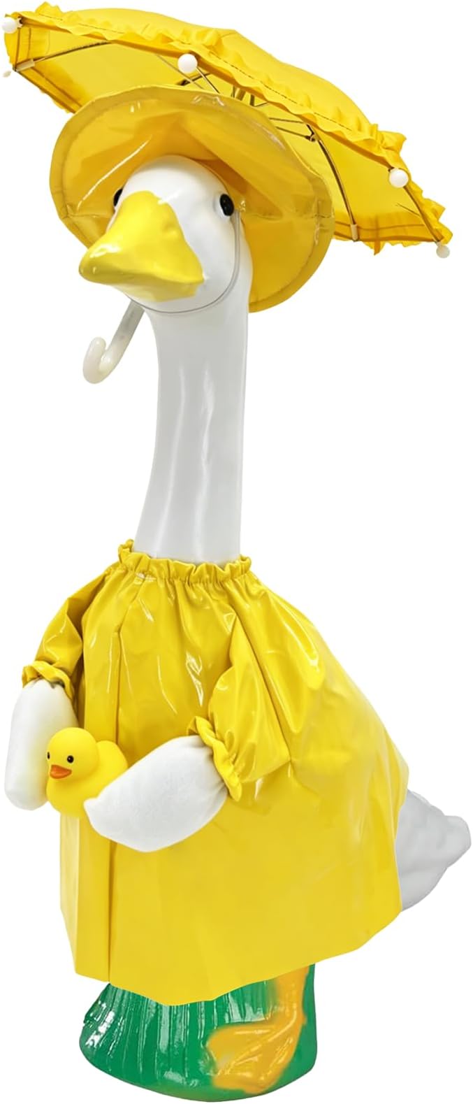 23 Inch Porch Goose Raincoat Outfit Set with Umbrella & Baby Duck Companion, Waterproof Geese Clothes for 19–23 Inch Goose and Duck Statues,Garden Yard Patio Outdoor Decor