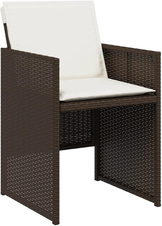 9 Piece Patio Dining Set with Cushions Brown Poly Rattan Outdoor Table and 8 Folding Chairs for Garden Backyard Porch Tempered Glass Top UV Proof