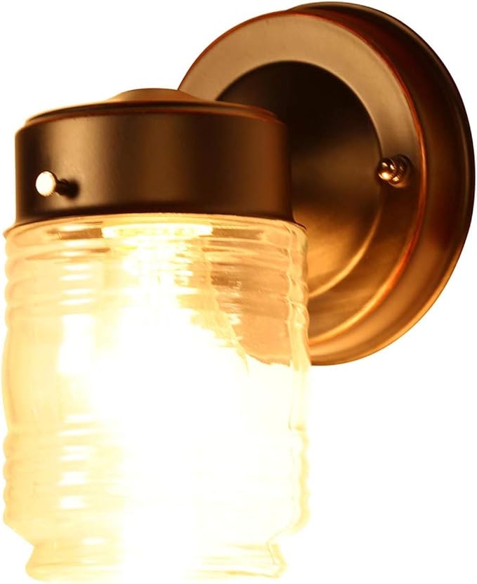 Design House 587311 Jelly Jar Classic 1-Light 2-Pack Indoor/Outdoor Wall Light with Clear Ribbed Glass for Entryway Porch Patio, Oil Rubbed Bronze | Dimmable, Wall Mount, Traditional, Steel, 2-Pack, Lighting, 587311