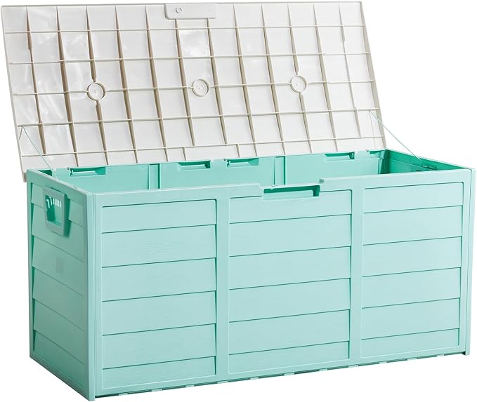 Vasitelan 75 Gallon Outdoor Storage Box, Lockable Plastic Storage Containers with Lid, Patio Deck Box Furniture for Garden, Pool, Balcony, Yard (Green)
