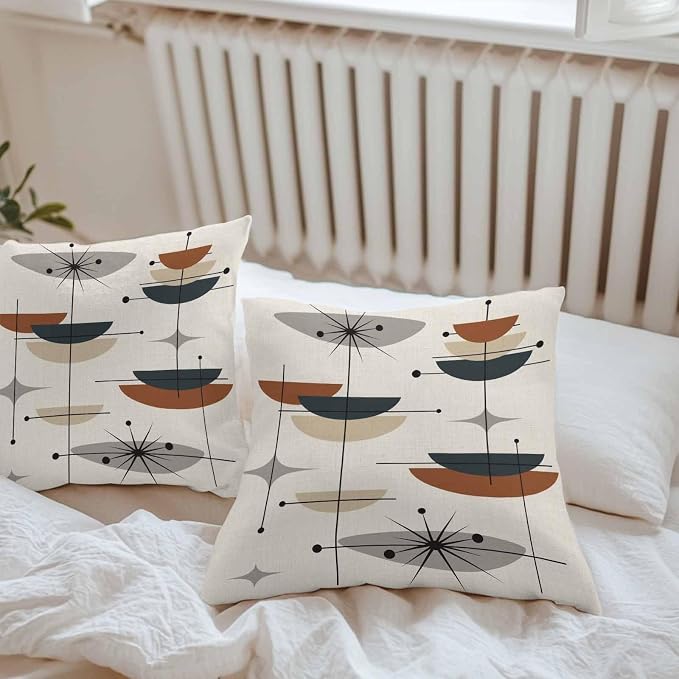 Vandarllin Outdoor Throw Pillows Covers 16x16 inch Set of 2 Waterproof Boho Mid Century Decorative Zippered Cushion Covers for Patio Furniture, Black Orange Geometric Abstract Lumbar Pillowcases
