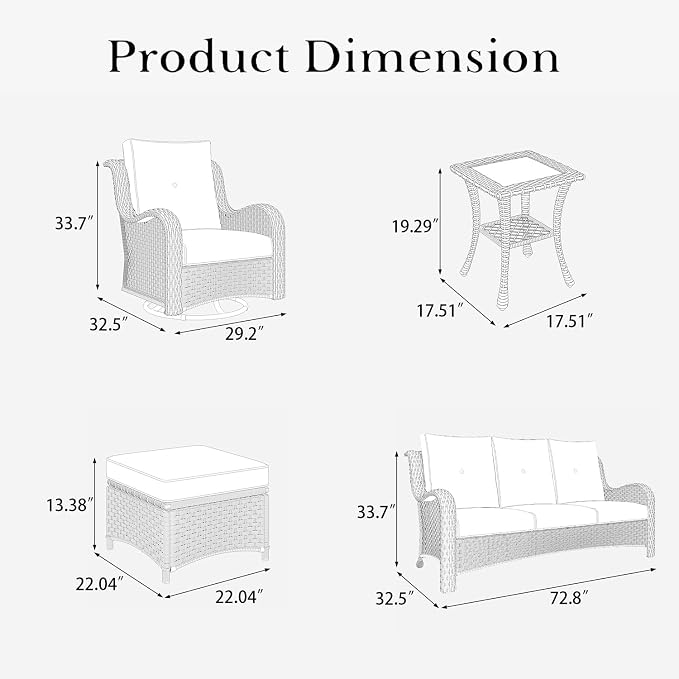 LayinSun 7 Pieces Outdoor Patio Furniture Set, Rattan Wicker Sectional Swivel Rocker Chairs Sets with Ottomans, Swivel Glider Chairs and Coffee Table