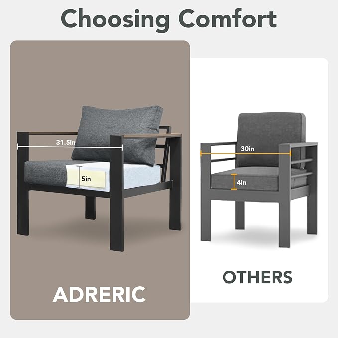 Patio Furniture Set 9 Seats and Coffee Table, 7 Pieces Patio Conversation Set with Thick Cushion, Ottomans, Deluxe Aluminum Modern Outside Sectional for Porch, Balcony, Deck, Yard, Light Gray