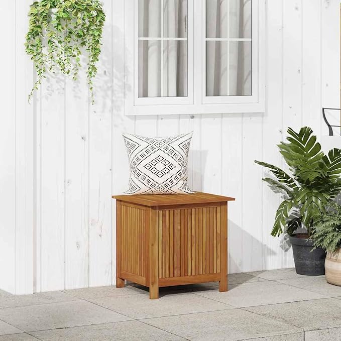 Solid Acacia Wood Storage Box with Rustic Finish, Medium Rectangular Trunk for Outdoor and Indoor Storage, Wooden Container for Organizing Cushions Tools and More, 1 Piece
