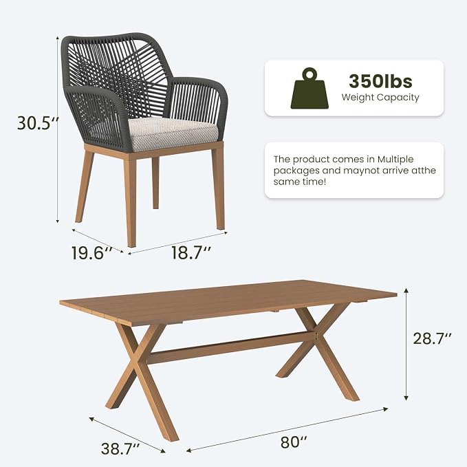 LayinSun Outdoor Dining Set for 10, 11 Pieces Patio Furniture Sets with Aluminum Dining Table and Rope Weave Chairs