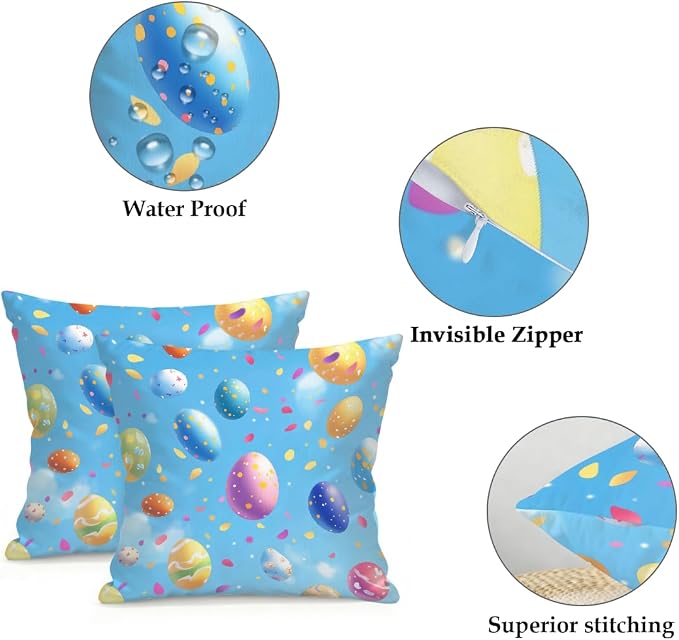 18x18 Inch Outdoor Pillow Covers Set of 2 Waterproof Throw Pillow Covers Decorative Couch Cushion Covers Magic Easter Eggs Square Pillowcases Protectors for Patio Garden Sofa