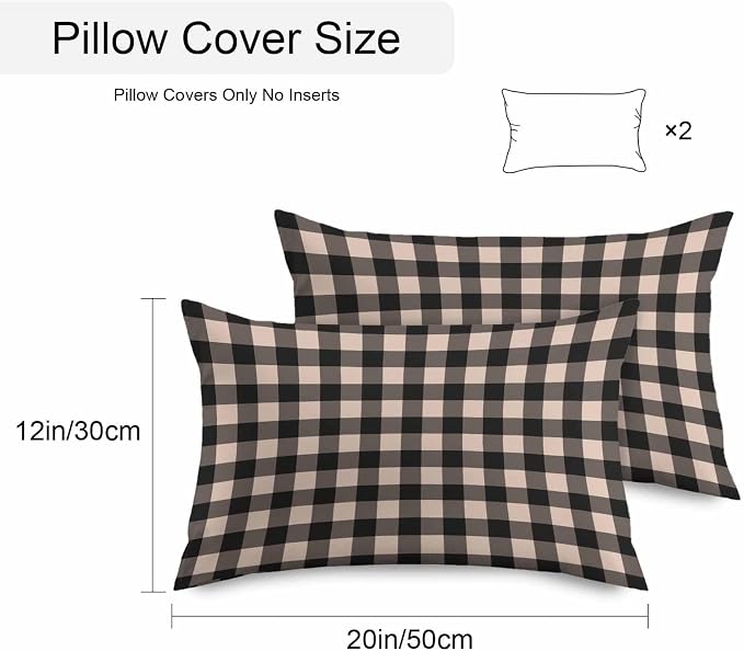 Outdoor Waterproof Throw Pillow Covers Set of 2 Beige Buffalo Plaid Lumbar Pillowcases 20x12 Inches Pastoral Black Checked Decorative Pillows Cushion Case Patio Pillows for Couch Bed Chair Garden