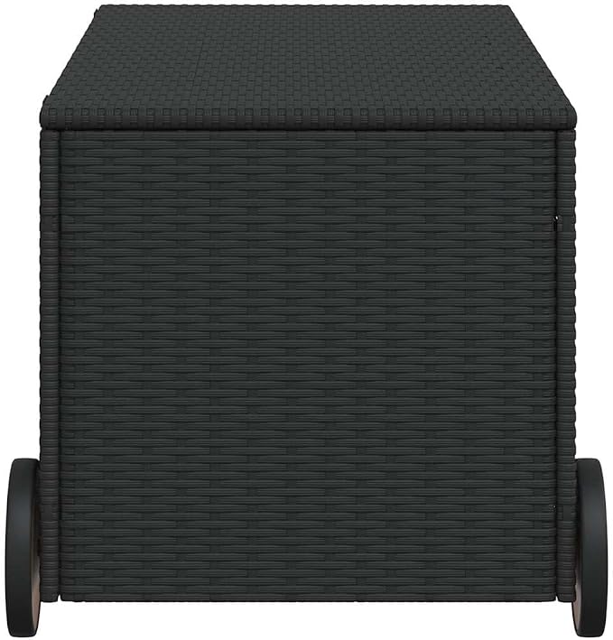 Garden Storage Box Black PE Rattan Outdoor Deck Box 50.4 Gallon Rectangular Wicker Chest with Wheels for Patio Cushions and Garden Tools 42.1 x 21.7 x 20.9 in