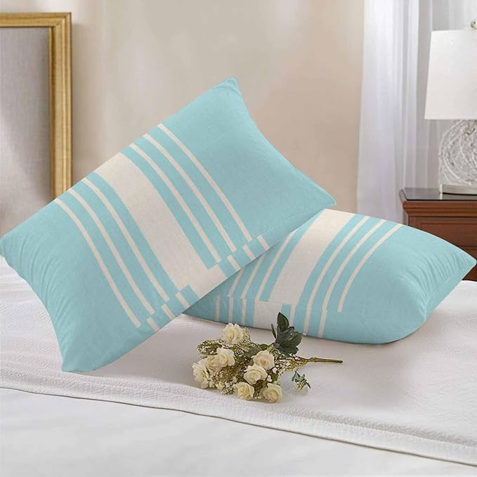 Outdoor Waterproof Pillows Cover Pack of 2 Modern Light Blue Striped Burlap Texture Decorative Pillowcases with Zipper Cushion Case for Patio Tent Couch Garden 20 x 12 Inches