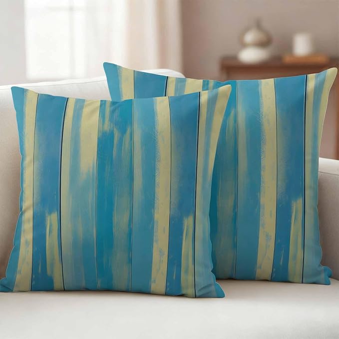 Blue Yellow Outdoor Pillow Covers 18x18 Inch Throw Pillow Covers Set of 2 Waterproof Decorative Pillow Cases Vintage Farmhouse Abstract Wooden Grain Cushion Covers for Patio Furniture Garden Couch