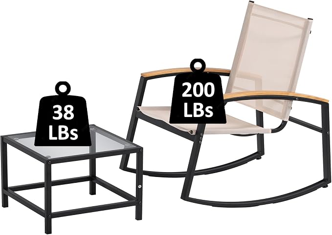 3pcs/Set Table and Chair Set Small Patio Balcony Chair with Glass Side Table Set Outdoor Conversation Apartment Chairs for Backyard, Balcony and Apartment Black As Shown One Size