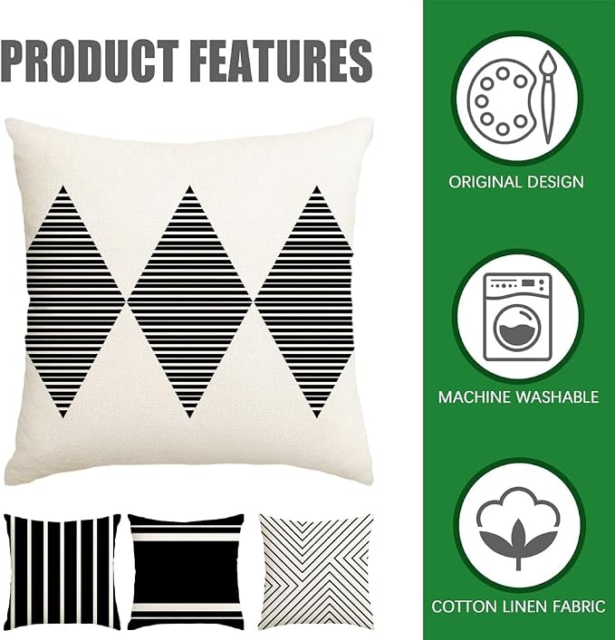 Outdoor Pillows Covers 18x18 Waterproof,Black and Beige Set of 4(No Insert) | for Covered Patio Furniture Couch Sunbrella,No Insert Just Covers,Durable Polyester,Fit 18x18 inch Inserts or Smaller,Boho