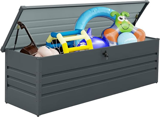 260 Gallon Metal Outdoor Deck Box, Extra Large Patio Storage Box with Lockable Storage Containers for Patio Furniture Cushions, Pool Accessories, Garden Tools