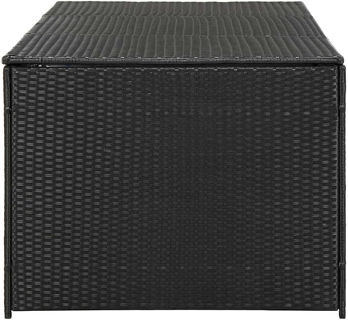 Large Outdoor Storage Box 70.9"x70.9"x27.6" Black Rattan Deck Chest with Gas Lift Lid for Patio, Garden, Balcony, UV-Resistant & Robust Steel Frame