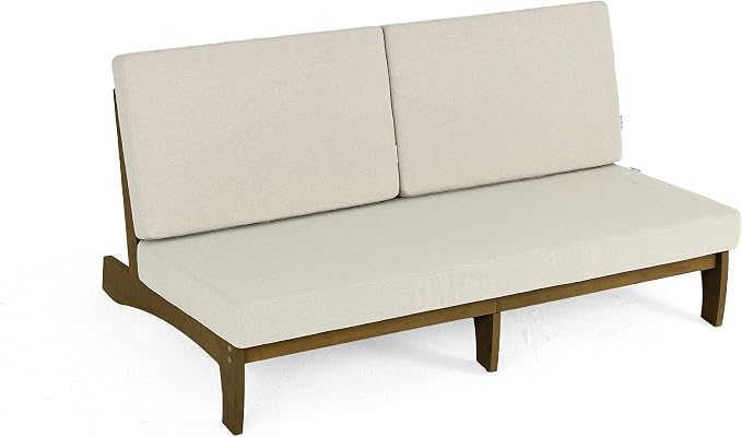 Outdoor Furniture Patio Couch, Weather Resistant 3-Seater Patio Sofa with Removable Cushion, Teak Wood Frame for Porch & Backyard Seating - Light Camel