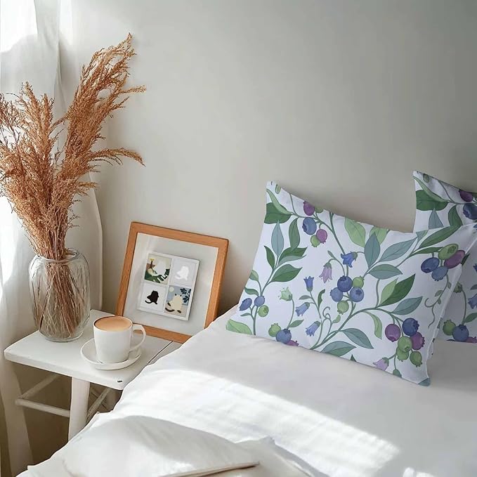 Blueberry Leaves Outdoor Pillow Covers 20"x12" Set of 2, Watercolor Blue Purple Fruit Floral Leaf Blue Waterproof Throw Pillow Covers for Patio Furniture, Decorative Cushion Covers for Porch