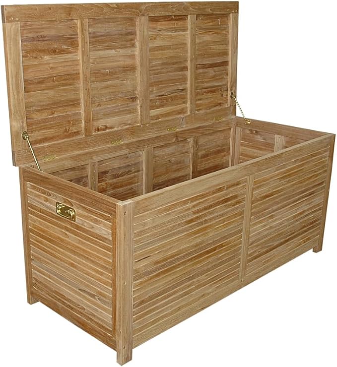 HomeStock Teak Wood Storage Box Large Outdoor Deck Box for Cushions & Toys