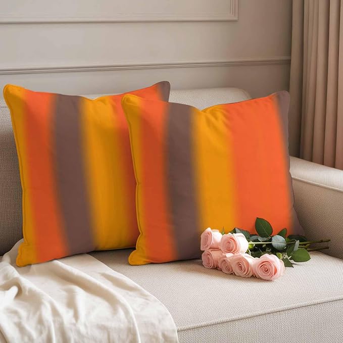 Color Striped Gradient Outdoor Pillow Covers Set of 2 Modern Orange Yellow Brown Minimalist Waterproof Throw Pillow Cover Decorative Cushion Cases for Patio Porch Garden 20X20 Inch