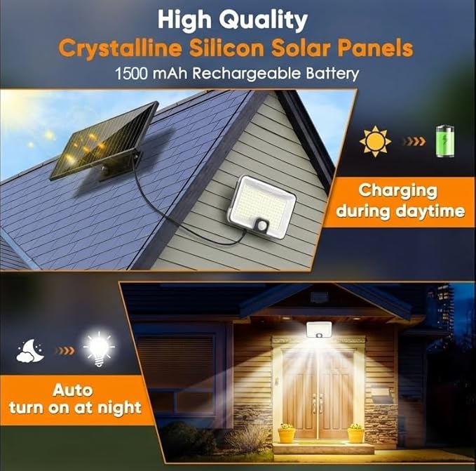 Solar Lights Outdoor Waterproof Motion Sensor - 2 Pack 1000LM Measured LED Flood Light with Remote, 16.4FT Split Design & Linkage Version, Dusk to Dawn Solar Security Lights for Yard, Garage, Patio