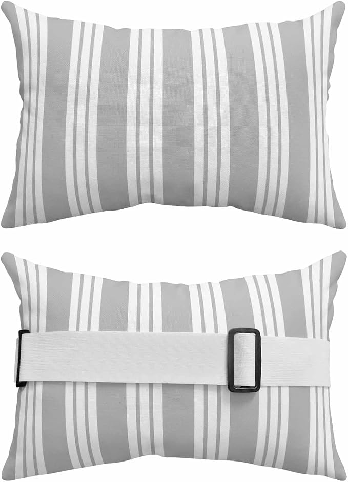 Outdoor Lumbar Pillow Set of 1, Striped Grey Waterproof Beach Headrest Pillow with Inserts, Farmhouse Line Stripes Classic Recliner Throw Pillows for Patio Furniture, 11 x 16