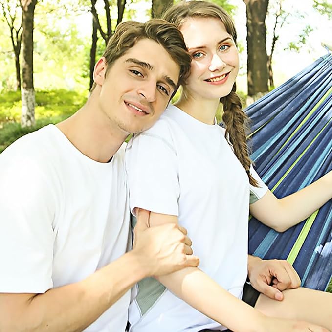 Generic Double Canvas Garden Hammock for Outdoor Travel and Camping, Portable Widened Two-Person Swing with Thickened Blue Material Suitable for Adults