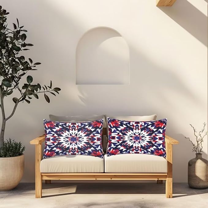 Outdoor Pillows Waterproof Set of 2 Outdoor Pillow Covers 16x24 Inch, Mandala Throw Pillows Bohemian Pillow Covers, Garden Decorative Pillows Outdoor Pillows for Patio Furniture Car Home Decor -hs283