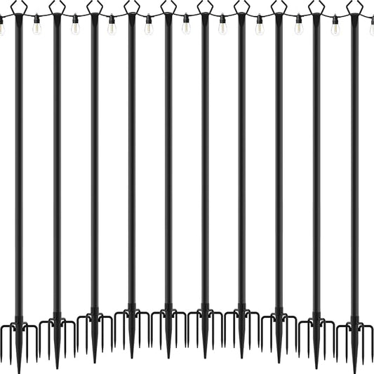 Mutovlin 10 Pack String Light Poles,10 Ft Light Poles for Outside String Lights,Outdoor Lights Pole with Fork,Metal Poles Stand for Patio Deck Backyard