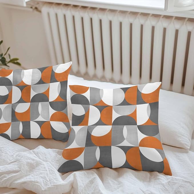 Vandarllin Outdoor Throw Pillows Covers 16x16 inch Set of 2 Waterproof Mid Century Geometric Decorative Zippered Cushion Covers for Patio Furniture, Abstract Modern Orange Lumbar Pillowcases