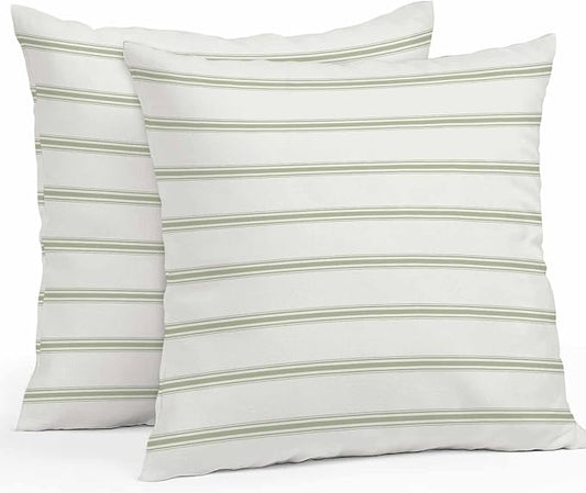 Vandarllin Outdoor Throw Pillows Covers 18x18 inch Set of 2 Waterproof Sage Green Stripes Decorative Zippered Cushion Covers for Patio Furniture, Abstract Lines Striped Lumbar Pillowcases