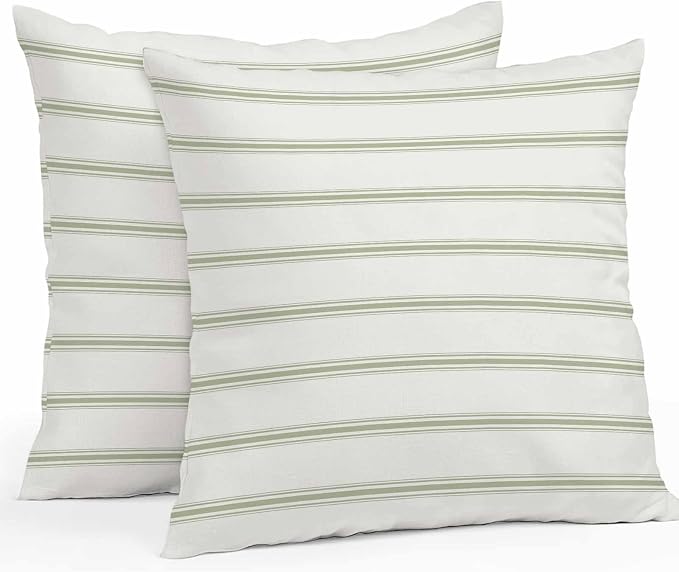 Vandarllin Outdoor Throw Pillows Covers 26x26 inch Set of 2 Waterproof Sage Green Stripes Decorative Zippered Cushion Covers for Patio Furniture, Abstract Lines Striped Lumbar Pillowcases