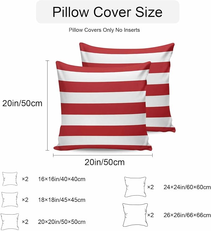 Outdoor Waterproof Throw Pillow Covers Set of 2 Red White Stripe Pillowcases 26x26 Inches Simple Style Striped Decorative Pillows Cushion Case Patio Pillows for Couch Bed Chair Garden