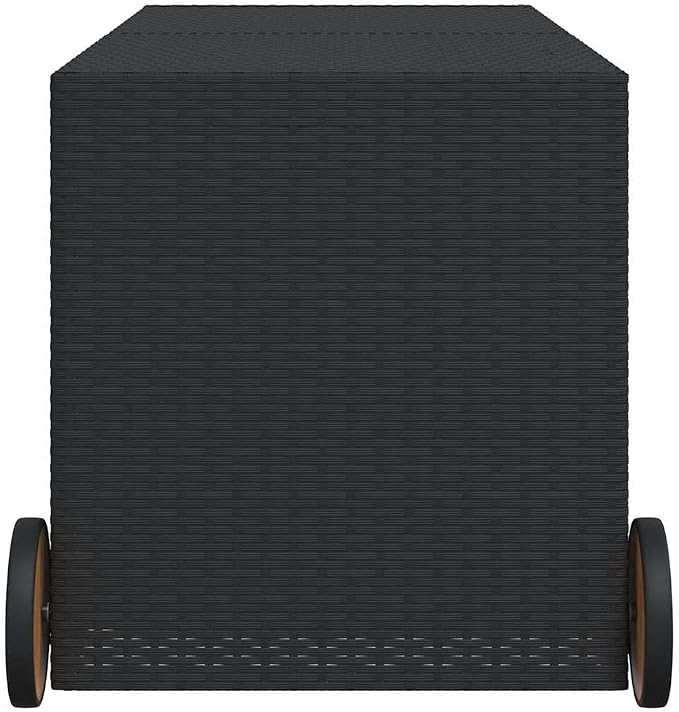 Garden Storage Box with Wheels, 74.8 Gallon Large Outdoor Deck Box, Rectangular Synthetic Poly Rattan Storage Chest for Patio Furniture Cushions and Gardening Tools, Black