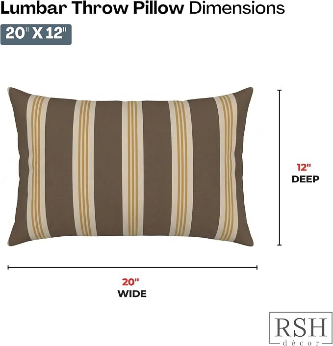 RSH DECOR: Designer Select Outdura Lumbar Throw Pillows Set of 4 | 20" x 12" | Water and Fade-Resistant Performance Fabric | Indoor Outdoor Accent Pillows | Made in USA (Tory Alloy)