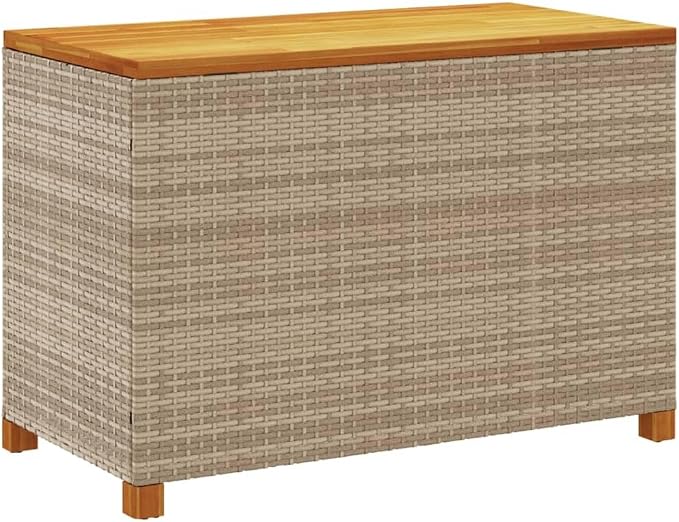 Storage Boxes, Patio Storage Box Beige 43.3"x21.7"x24.8" Poly Rattan Acacia Wood