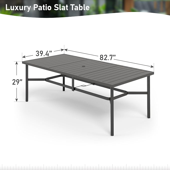 MFSTUDIO 9 Pieces Patio Dining Set for 8, Outdoor Rectangular Metal Table & Rattan Chairs, Patio Table Set for 8 and Chairs