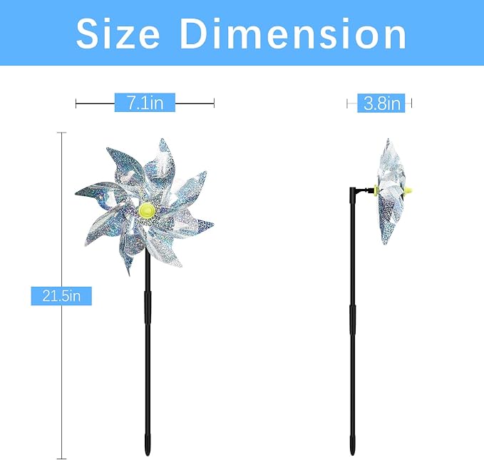 6 Pack Reflective Pinwheels for Yard and Garden,Scare Birds Away for Garden Decor,Bird Scare Devices Deterrent to Scare Birds,Keep Birds Away (Assembly Required)