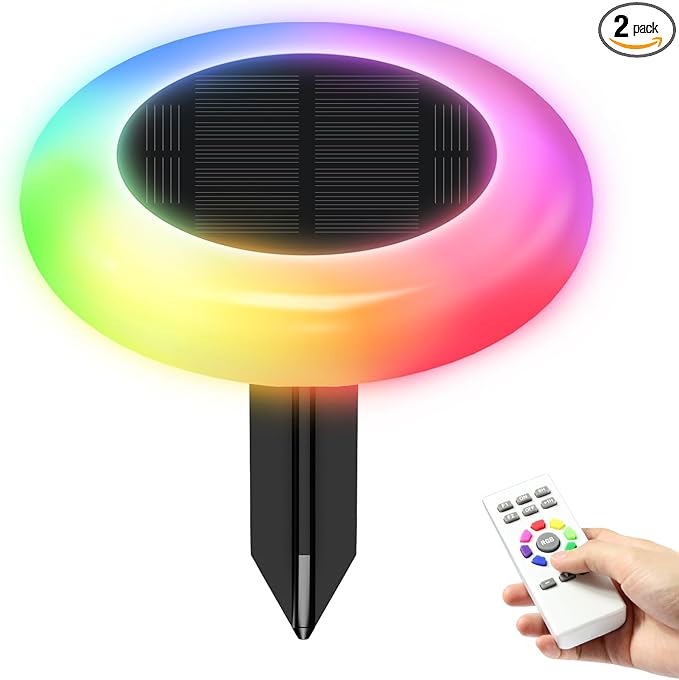 Lightonight Solar Lights Outdoor Color Changing, Colorful Solar Garden Lights for Outside, 2 Pack Multicolored Solar Pathway Lights Auto On/Off, Yard Lights for Lawn/Walkway/Driveway