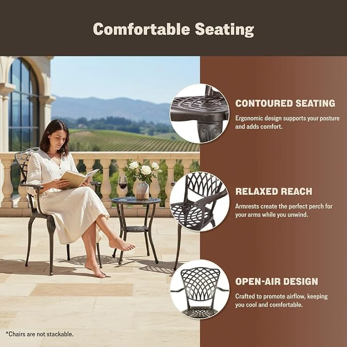 5-Piece Outdoor Dining Set, All-Weather Cast Aluminum Resistant Patio Dining Furniture, Includes 4 Chairs and 1 Round Table with Umbrella Hole for Garden Deck Backyard